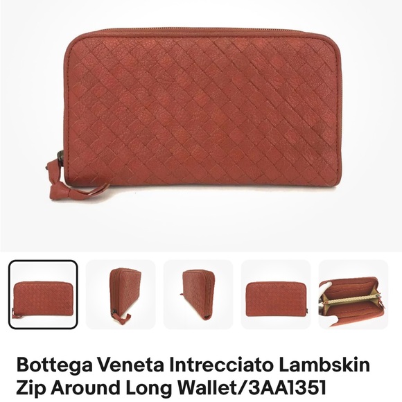 Bottega Veneta Intrecciato Lambskin Zip Around Long Wallet Pristine Rust Color - Picture 2 of 10